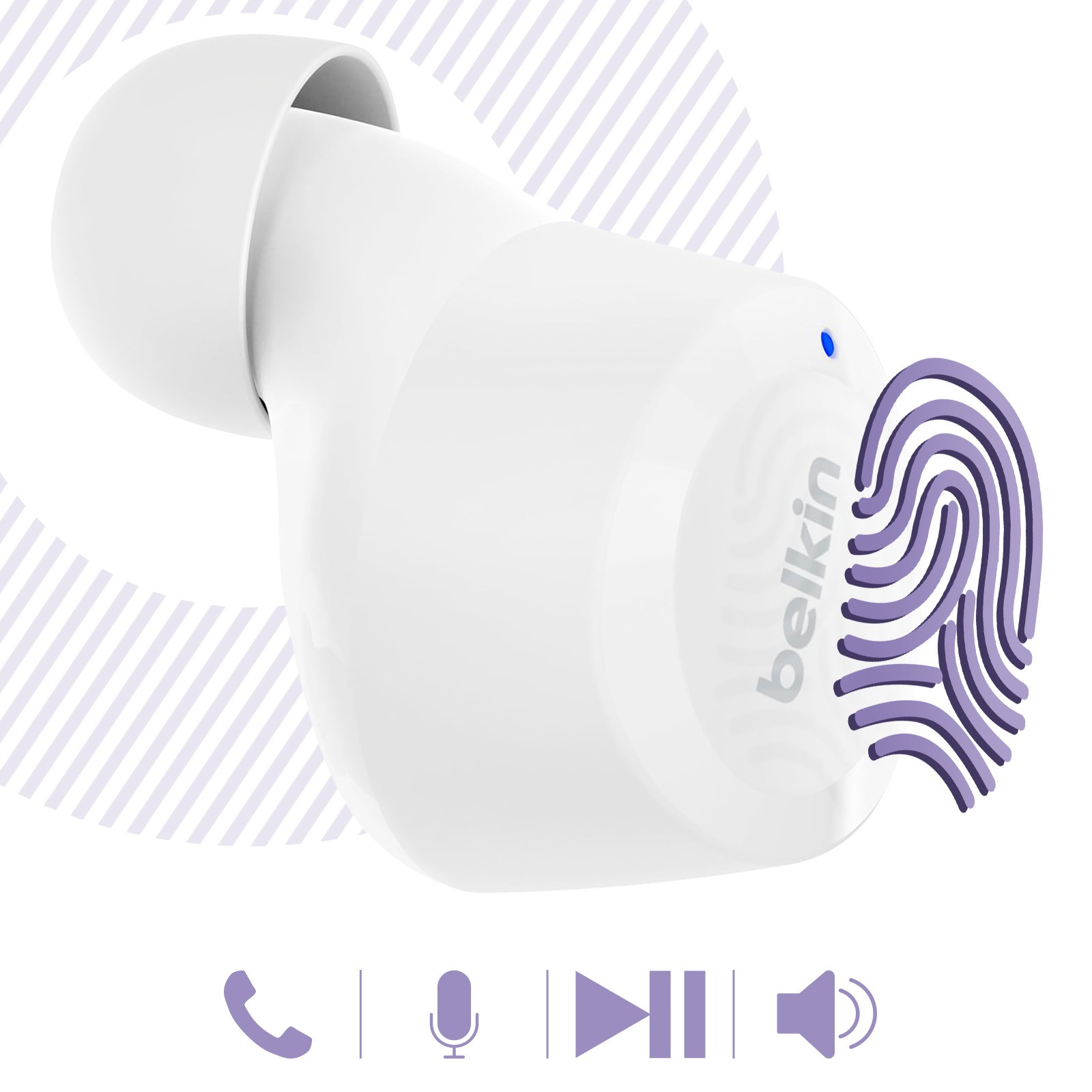 Écouteurs intra-auriculaires Belkin SoundForm Bolt isolation phonique passive et IPX4