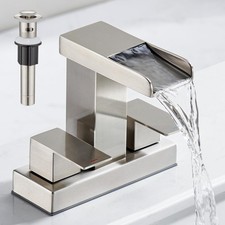 Waterfall Bathroom Faucet for Sink 3 Hole, 4 inch, Brushed Nickel Waterfall S...