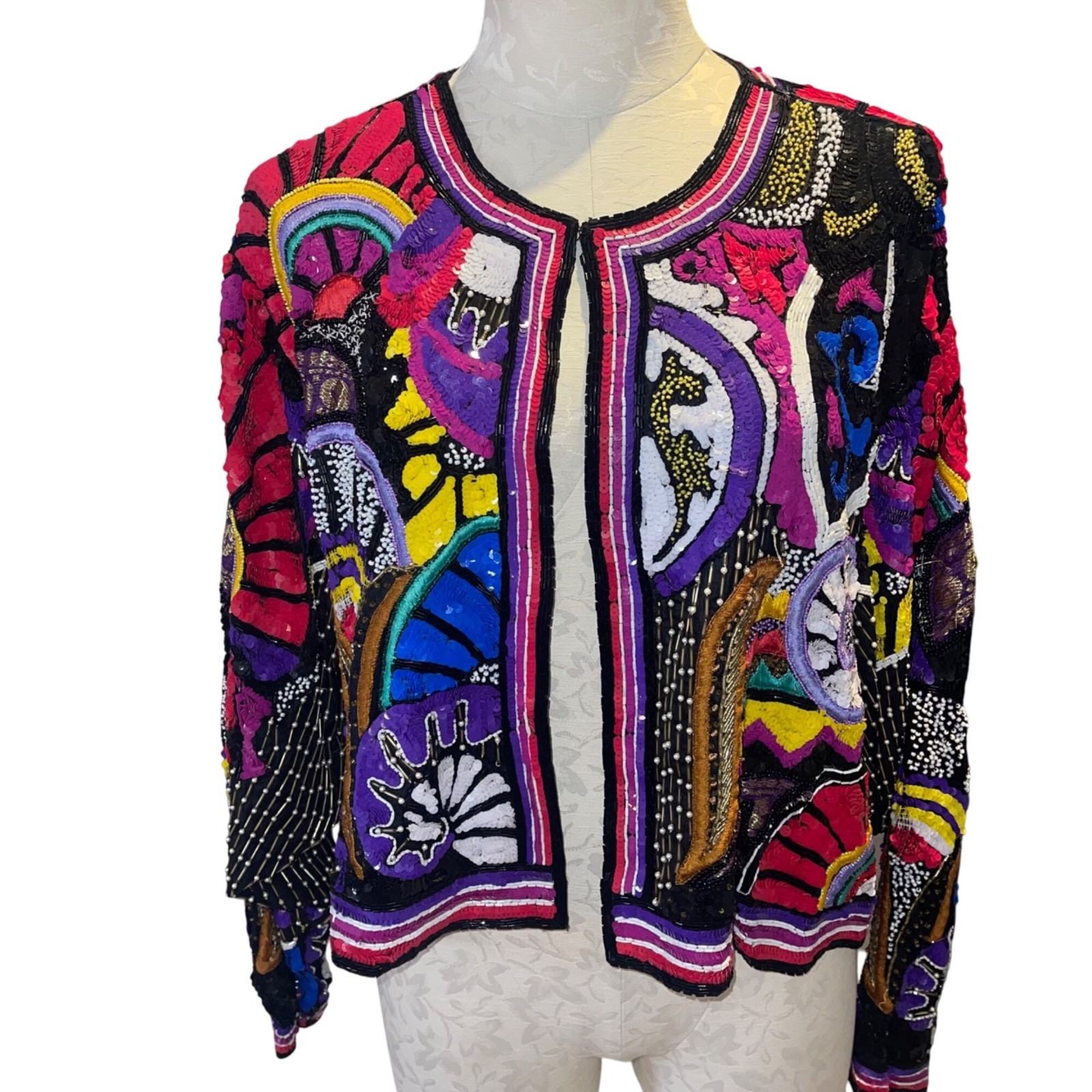 Judith Ann Creations Jacket Womens Vintage Size Large Multicolor Beaded Cropped image 2