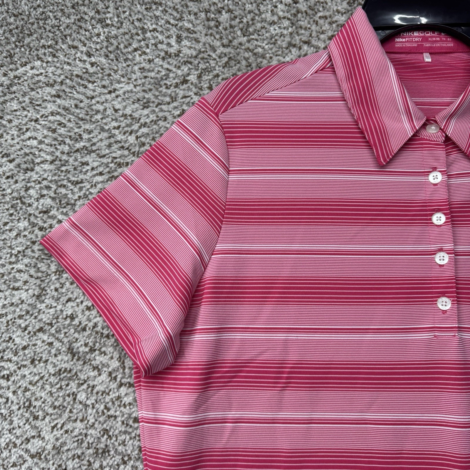 Nike Golf Polo Shirt Women's XL Pink Stripes Performance Stretch Fit Dry Wicking