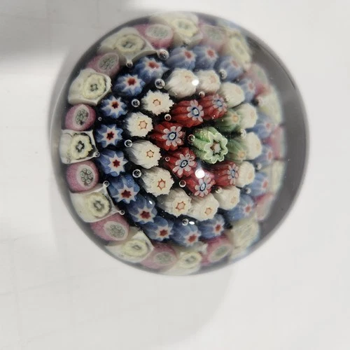 Vintage Murano Millefiori Floral Art Glass Paperweight Boho Chic 2 1/4" Base