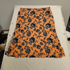 Anthropologie Maeve Orange Black Floral Midi Skirt High Waisted A-Line Side Zip