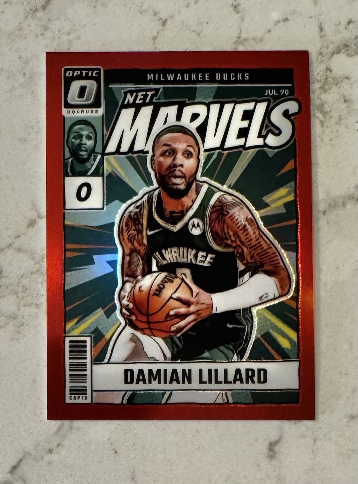DAMIAN LILLARD 2024-25 DONRUSS OPTIC NET MARVELS RED PRIZM BUCKS /99 Q3701