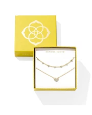 Kendra Scott Ari Haven Heart Necklace 14K Gold Plated Brass White Crystal Set