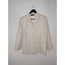 VTG 100 Linen Blend Blazer Jacket Women Sz 12 Striped Minimalist Preppy