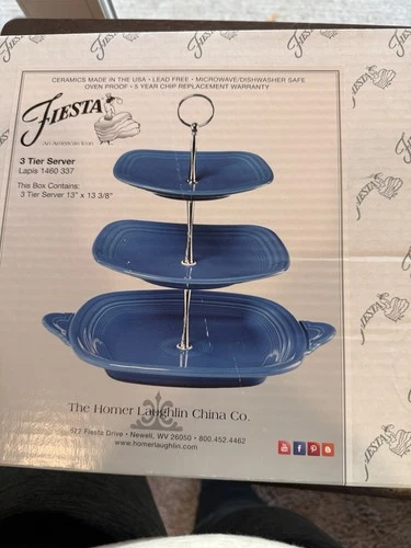 Fiesta Square 3 Tier Serving Tray Lapis Blue