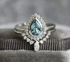 2Ct Pear Cut Simulated Aquamarine Bridal Woman's Ring 14K White Gold Plated