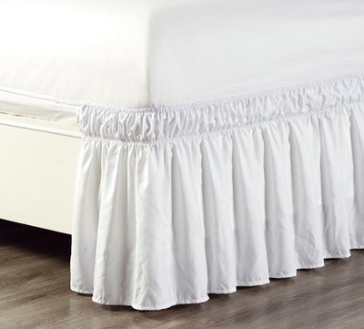 Grand Linen - Wrap Around 21 inch Long Fall White Ruffled Elastic Solid Bed S...