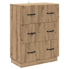 Drawer Cabinet Artisan Oak 66x34.5x87cm Engineered Wood 3 Drawers Lockable Home