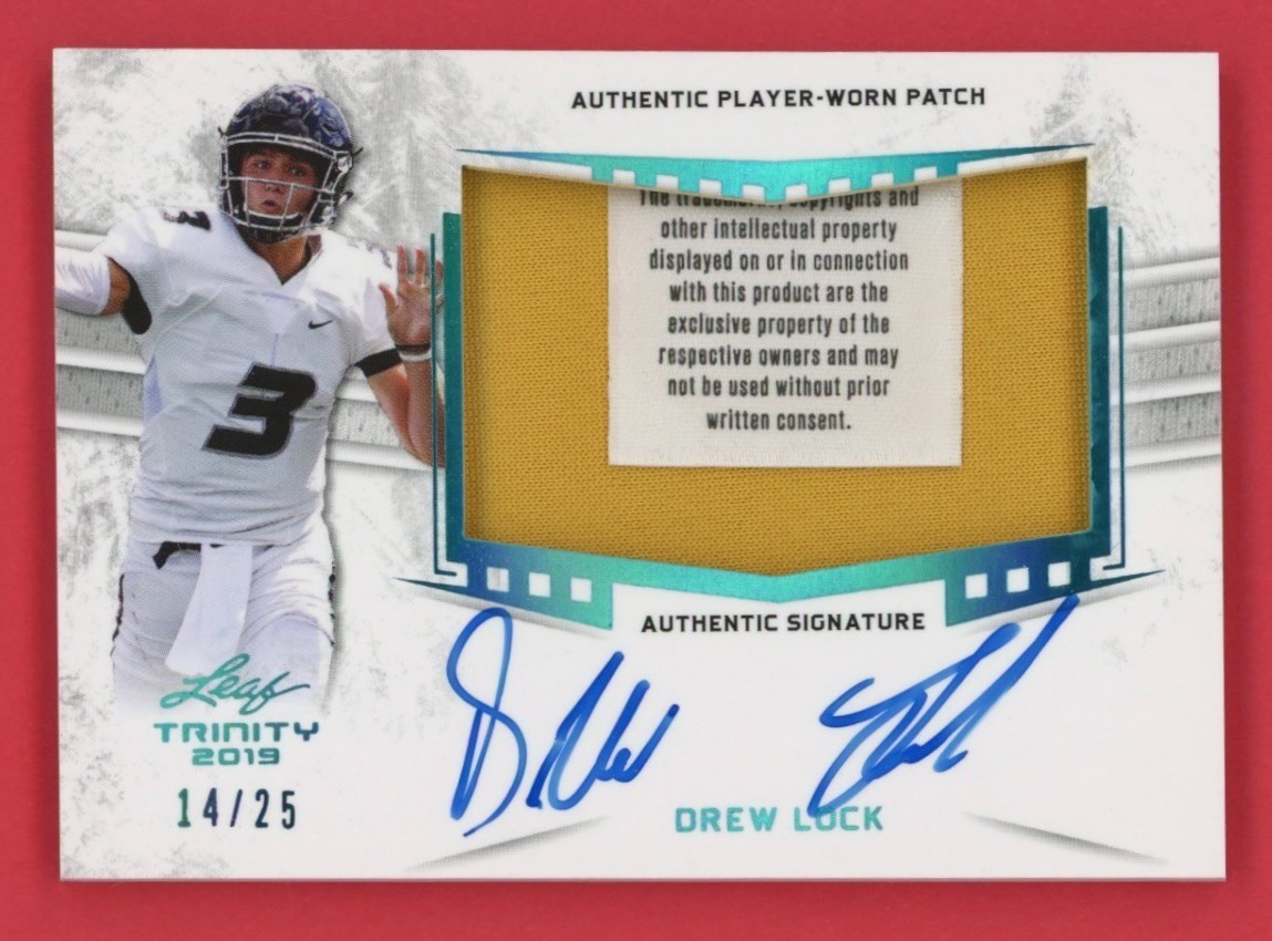 2019 Leaf Trinity Drew Lock RPA RC Patch Auto Tag /25 Rookie Logo Autograph