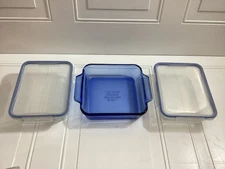 3 Pcs- 2 Pyrex Snapware Food Storage And 1 Pyrex Blue Glass Container