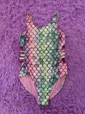 Girls Multicolor Mermaid Scale Tank One Piece Swimsuit Side Strap