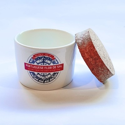 Trader Joe's Portuguese Sea Salt Ceramic Jar with Cork Top, Empty
