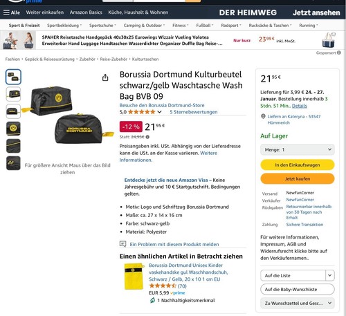 BVB 09 Borussia Dortmund Kulturbeutel Kulturtasche Lufterfrischer | Geschenk Set - Bild 5 von 6
