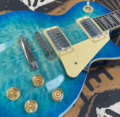 Blue Les Paul Electric Guitar Quilted Maple Top HH Pickups Gold Hardware