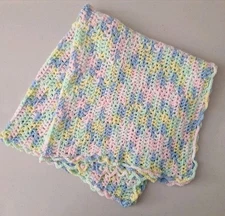 Baby or Throw Blanket Crochet NEW Handmade 32 x 34 Pink Blue Yellow White