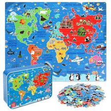 100 Piece Jigsaw Puzzle Kids World Map Sea Ocean Geography Map Educational