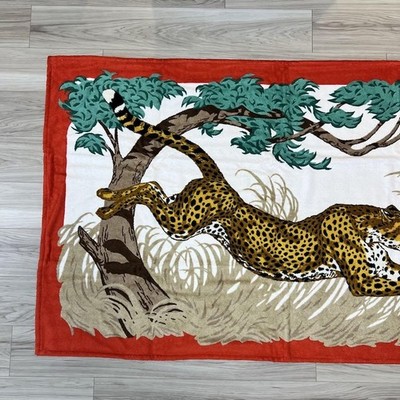 エルメス　レオパードビーチタオル Hermes Beach Bath Towel Leopard Animal Red Cotton Floor Bath Mat