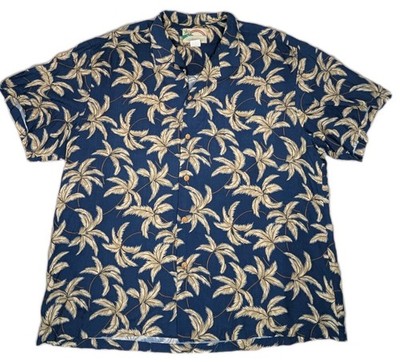 Paradise Found Hawaiian Shirt Mens 2XL Blue Palm Tree Rayon Made in Hawaii