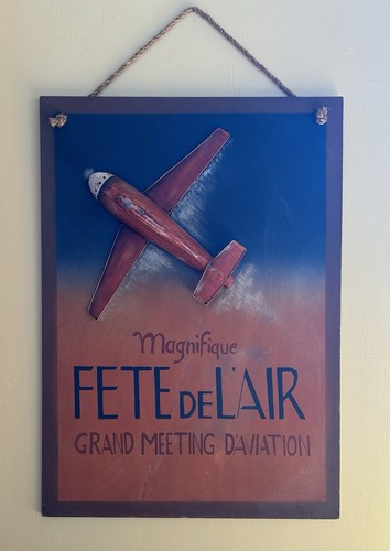 VINTAGE PARIS AVIATION WOOD SIGN - Picture 1 of 5