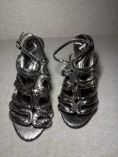 Nina Metallic Silver Snakeskin Strappy High Stiletto High Heels Size US 7M