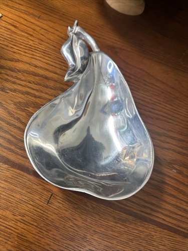 NEW Mariposa Pear Sauce Dish 10” Silver aluminum Shallow Fruit Bowl - Picture 3 of 7