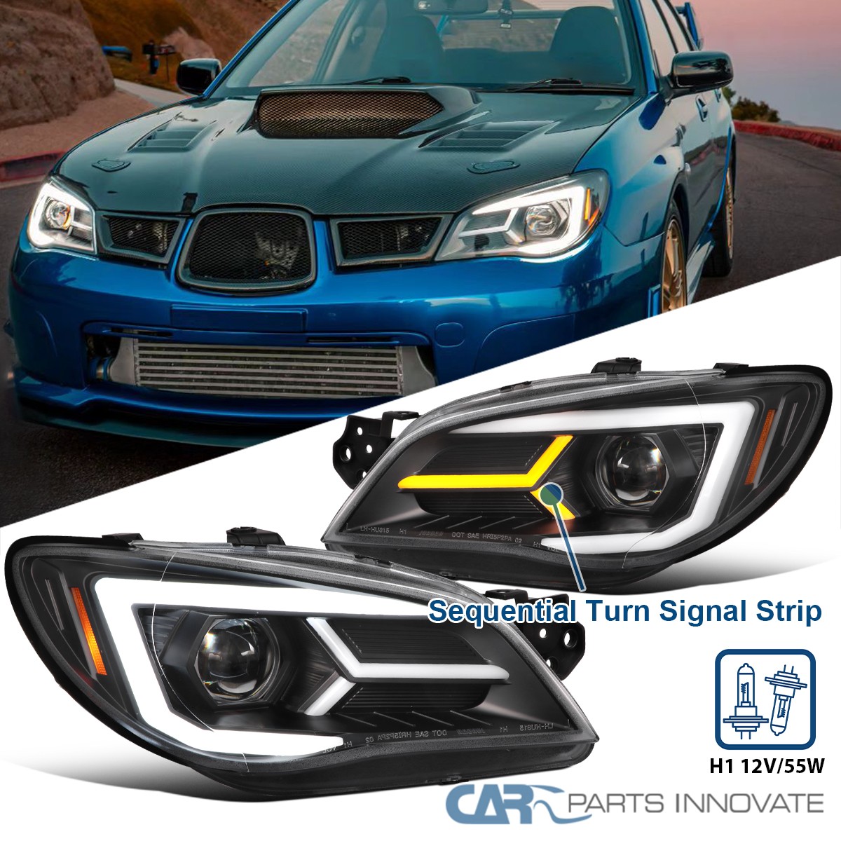 Fit 2006-2007 Subaru Impreza WRX Black Projector Headlights