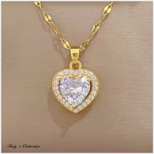 Damen Halskette Herzkette Zirkon Anhänger Frauen Schmuck Kette 925 Gold Frau