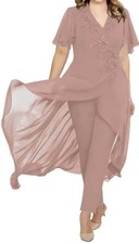 Mother of The Bride Pant Suits Lace Pant Suits for Women Dress V Neck plum color