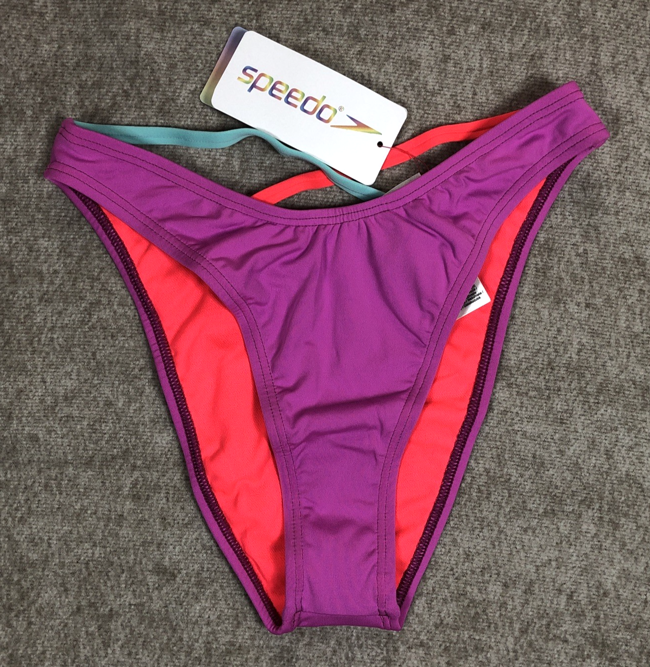 Speedo Strappy Scoop High Leg Bikini Bottoms Violet XS UK 8 10 Cheeky FLU3NTE