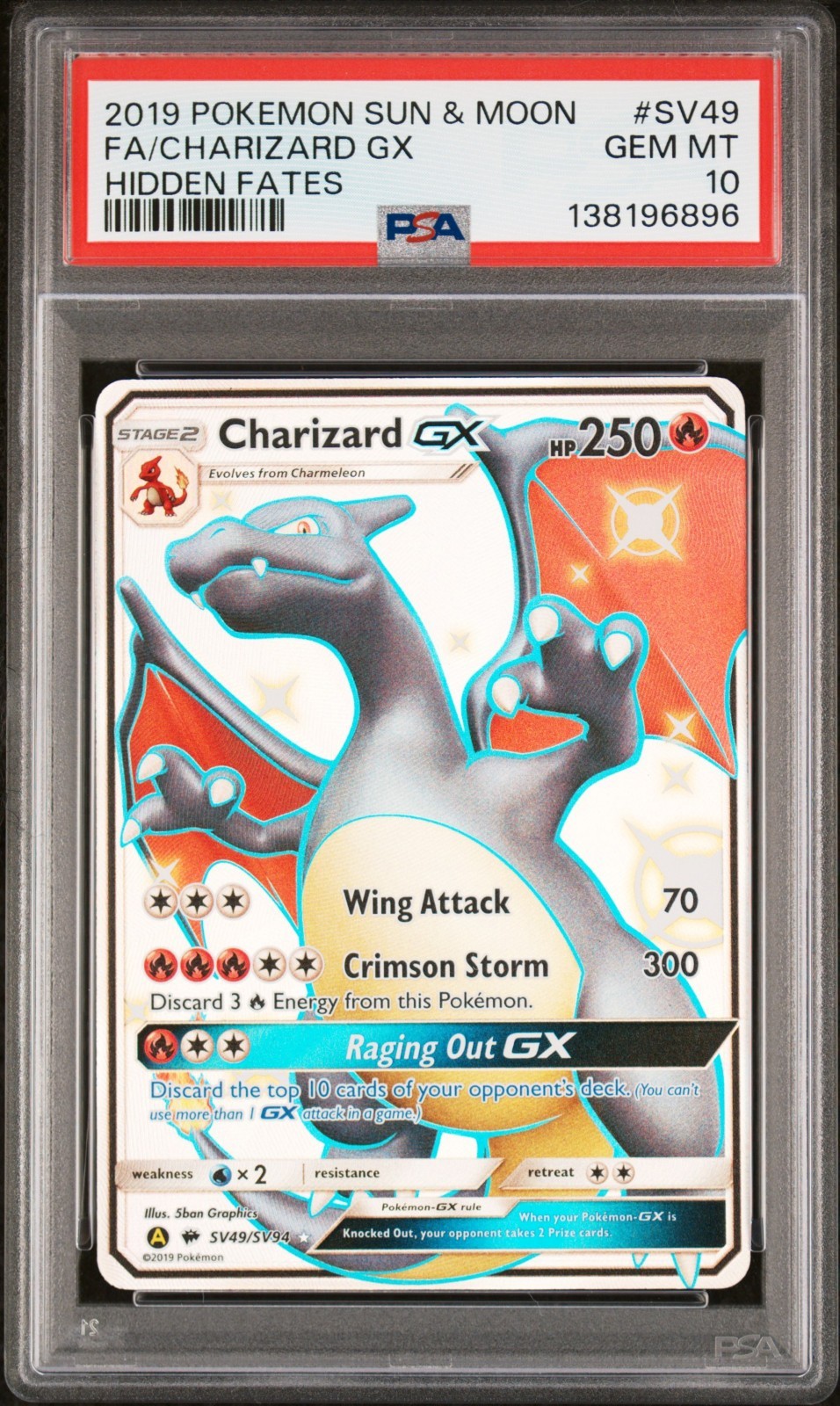 Charizard GX SV49/SV94 Hidden Fates Holo Psa 10 Shiny Pokemon