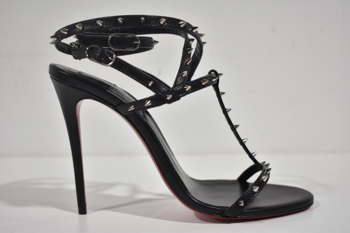 Christian Louboutin Bombina Spikes 100 Black Ankle Strappy