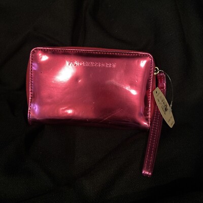 Victoria Secret PINK Sm Wallet-Pink-Reflective Ext-Credit Card WRISTLET NWT
