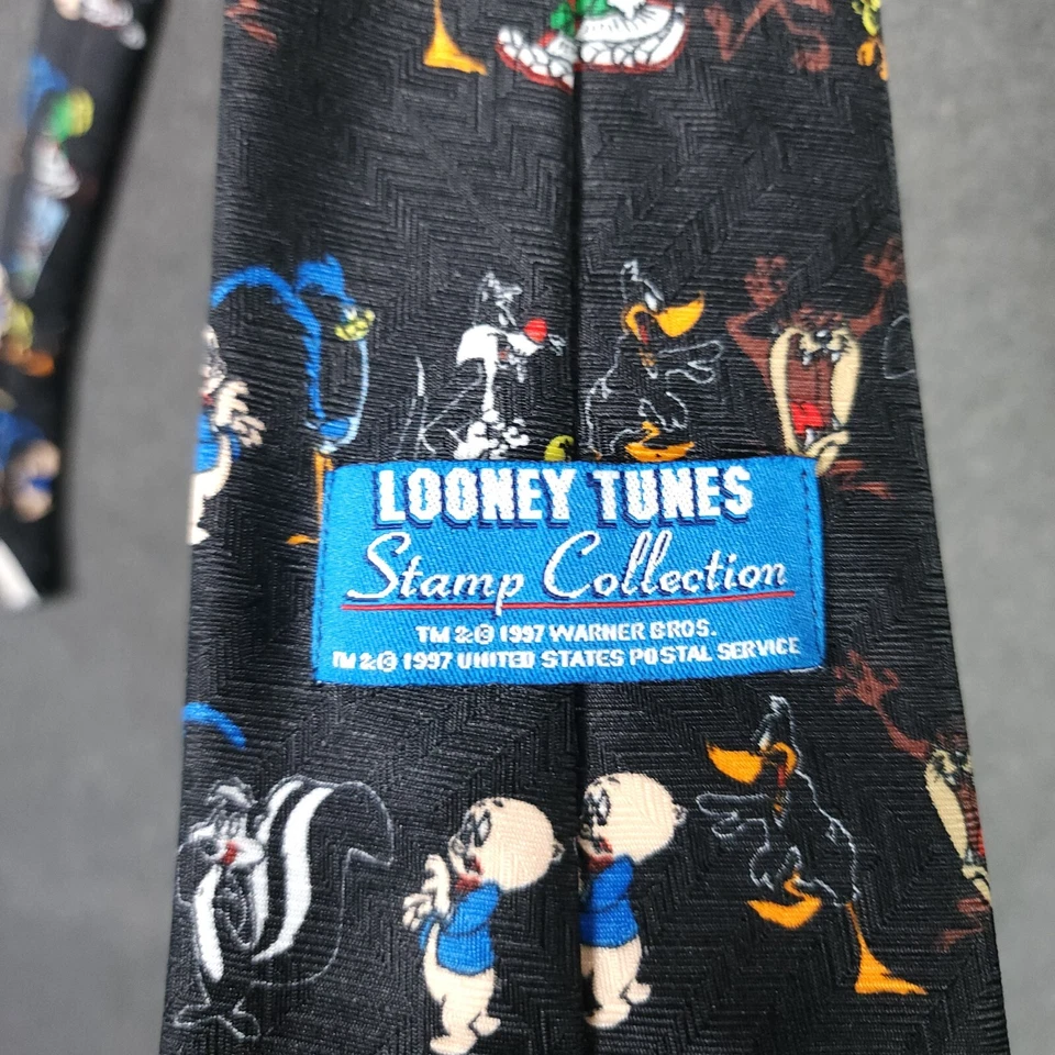 Corbata Looney Tunes Para Hombre De Colección Años 90 Hecha en EE. UU. Novedad Divertida Colección de Estampillas Fuertes Foto 2 de 4