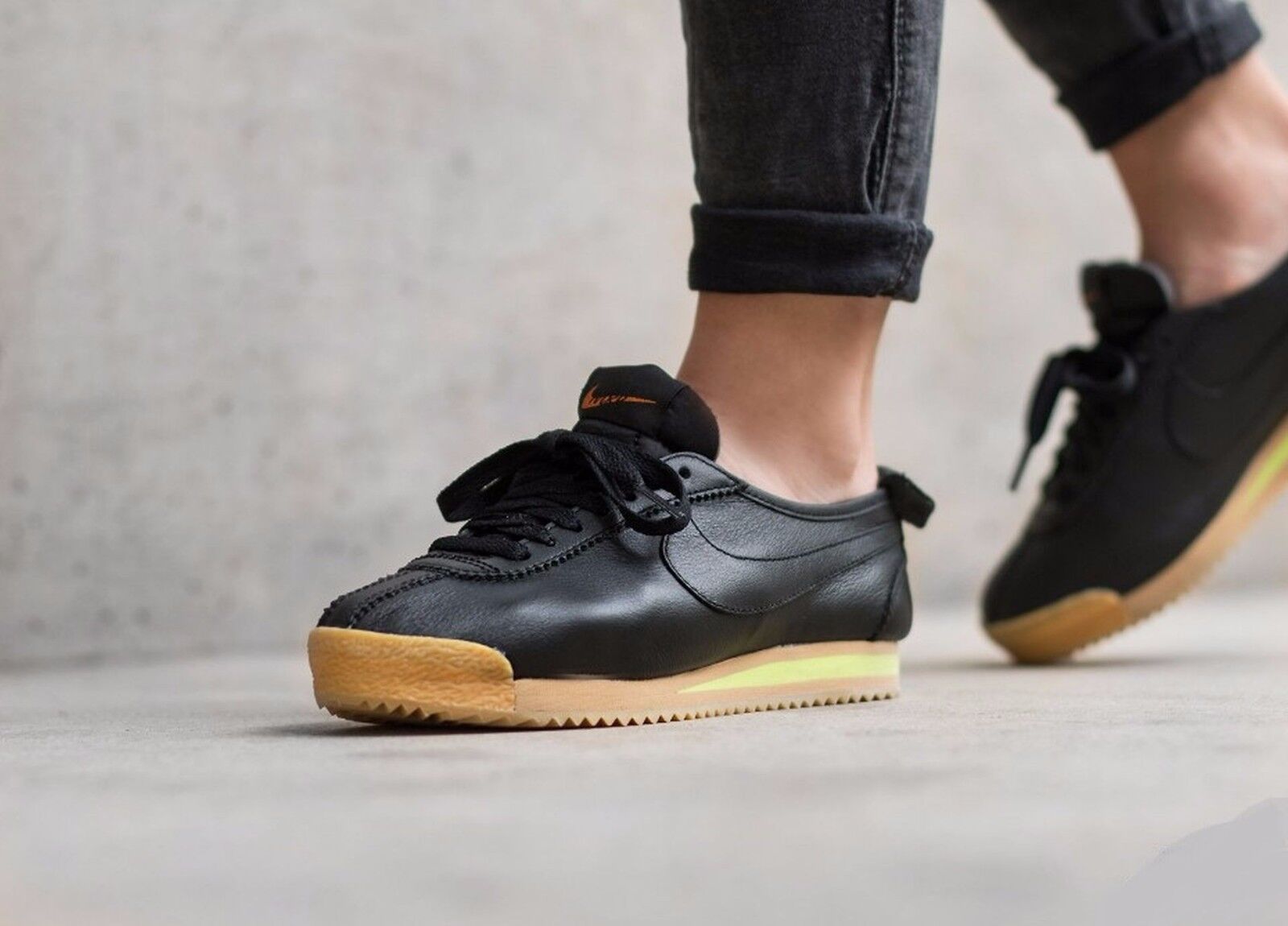 Nike Cortez &#039;72 Black/Balsa-Gum Yellow Wmn Sz 9 Leather Retro Shoes 91203136498 |