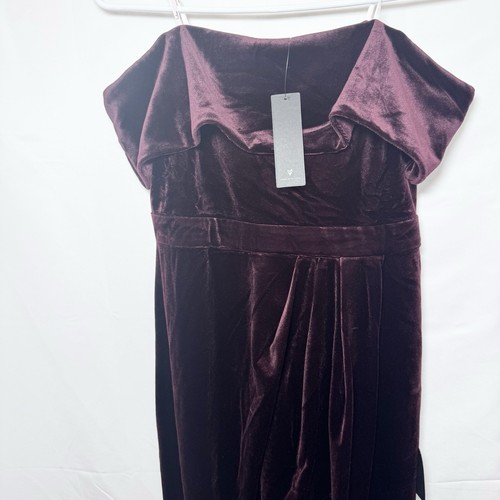 Lulus I'm Enchanted Burgundy Velvet Off-the-Shoulder Maxi Dress Large Wedding - Picture 14 of 16