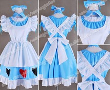 Alice in Wonderland Cosplay Maid White Apron Blue Dress Costume High Quality New