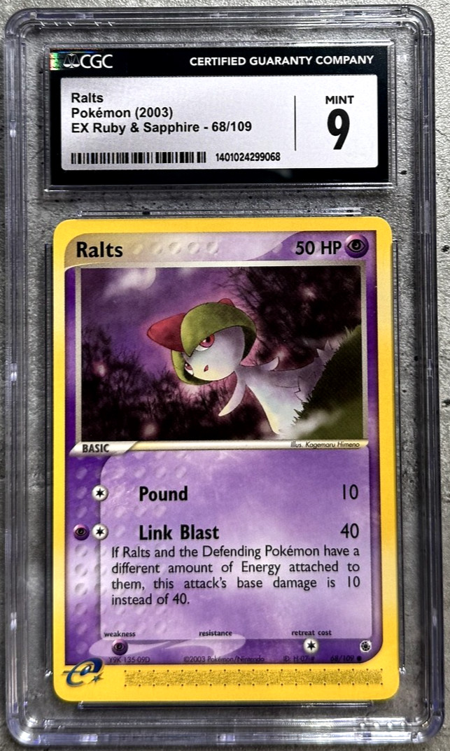 Pokémon Card Ralts CGC 9 Mint, e-Reader EX Ruby & Sapphire 68/109, 2003 (1)
