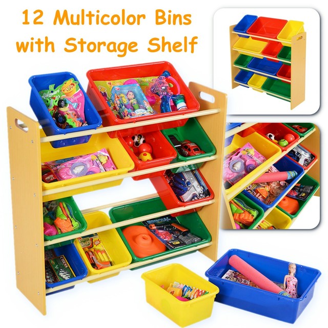 colorful toy bins