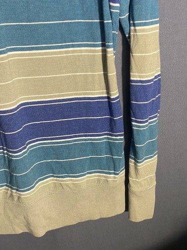 On The Byas Long Sleeve Striped Hooded Shirt. Size Large Light Brown With Blues - Picture 7 of 12