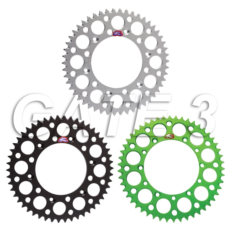 Piñón trasero ultraligero Kawasaki KX125 1981-2008 Renthal verde-negro-plateado