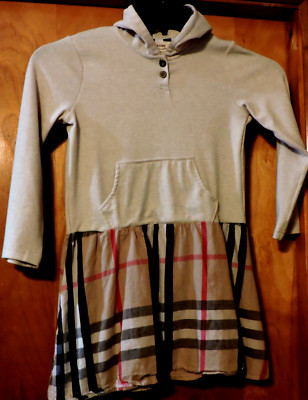 WYM&XMM GIRLS SZ 140 6/6X beige knit/plaid woven skirt lg slv button hood dress