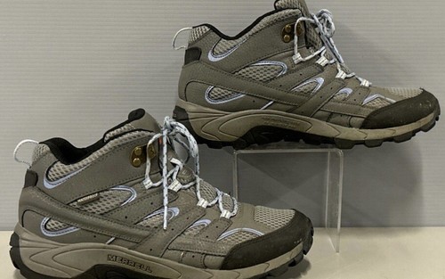 Merrill Moab 2 Mid Waterproof Hiking Boot Lace Up Vibram Womens 6.5 W Gray/blue