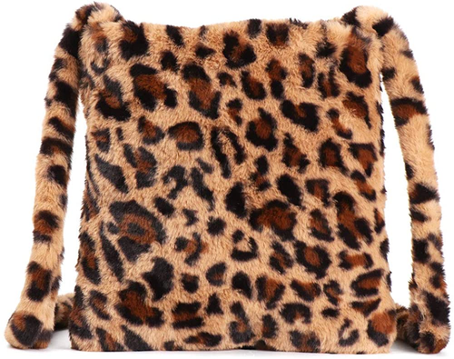 fluffy leopard print tote bag