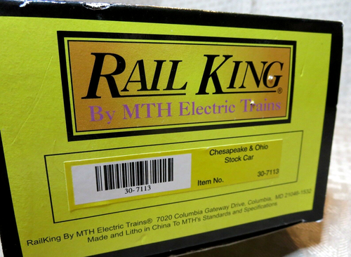 MTH RAIL KING 30-7113 O/O27 40' STOCK CAR "CHESAPEAKE & OHIO" - Picture 11 of 12