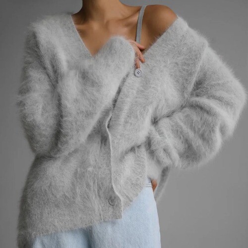 Sexy Cardigans Vintage Knit Loose Sweaters Long Sleeve Top Knitted Button Up - Picture 19 of 21
