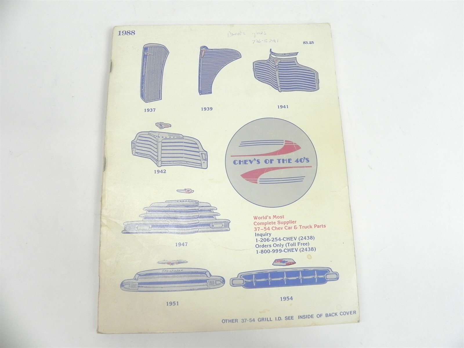 VINTAGE 1988 CHEVS OF THE 40S RESTORATION PARTS CATALOG VANCOUVER WASHINGTON