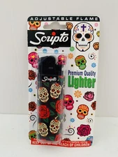 Scripto Premium Quality Lighter *Skulls and Roses Design* (Adjustable Flame)