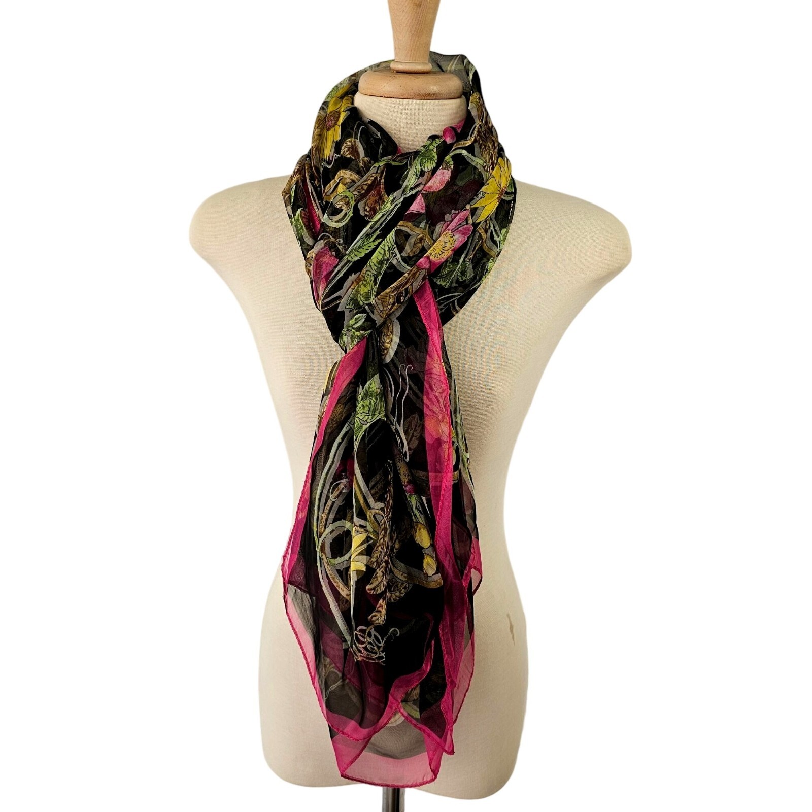 Large Silk Blend Rectangular Scarf Sheer Pink Yel… - image 8