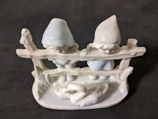 Porcelain Figurine, Dutch Boy & Girl w/ Swan baby, Blue & White Vintage Artmark